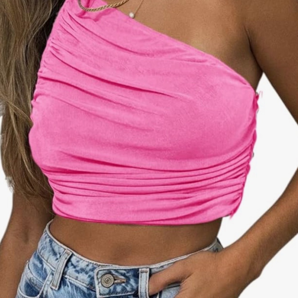 Pink One-Shoulder Ruched Top